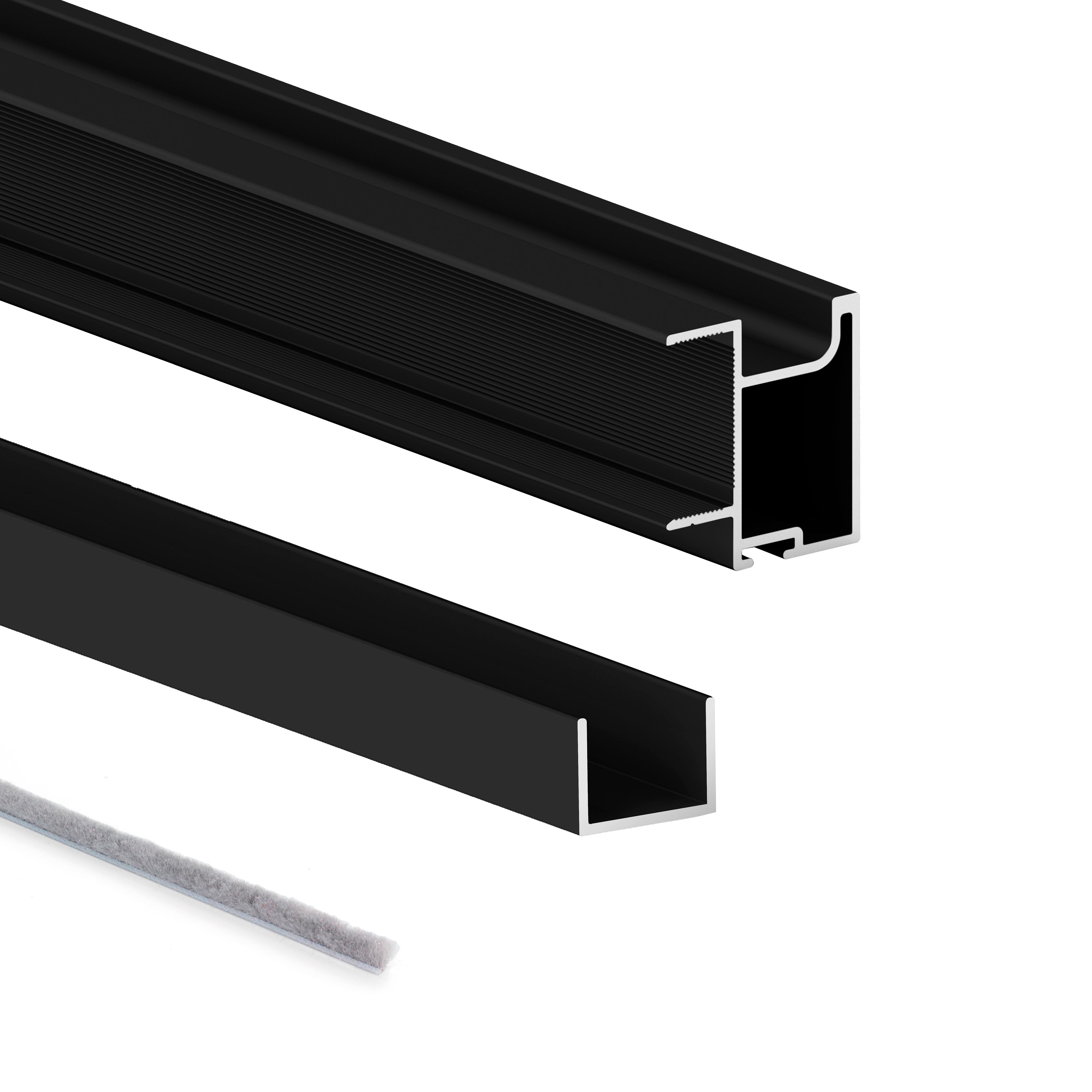 Emuca Kit de ferrure pour armoire avec 2 portes coulissantes et fermeture  amortie Placard 74, Profil Sharp, épaisseur 16 mm, planches non incluses,  Peint noir — BRYCUS