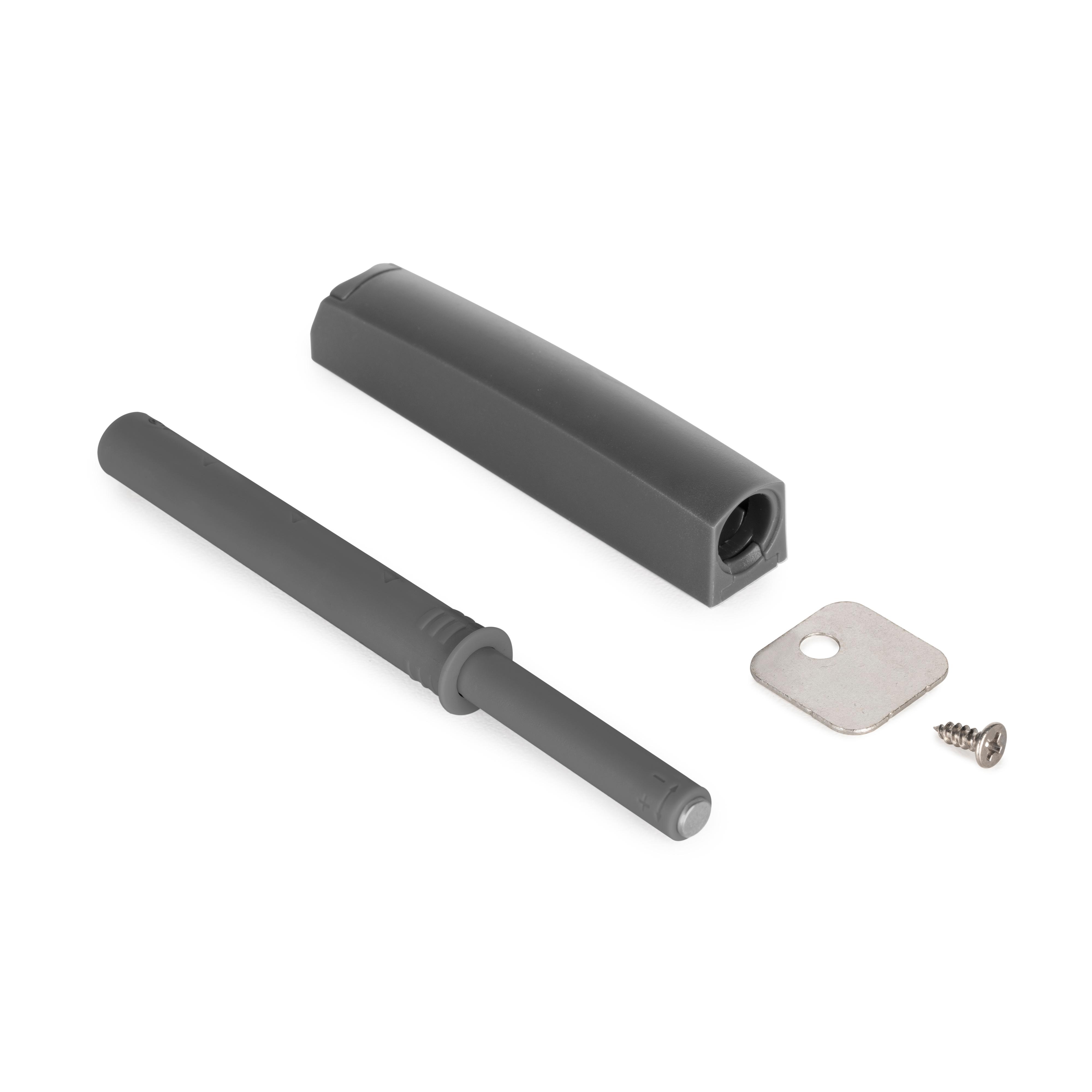 Ferme-porte Push Lite à visser sur l'armoire avec réglage, 80 mm,  Magnétique 2,5 kg, Plastique gris antracite