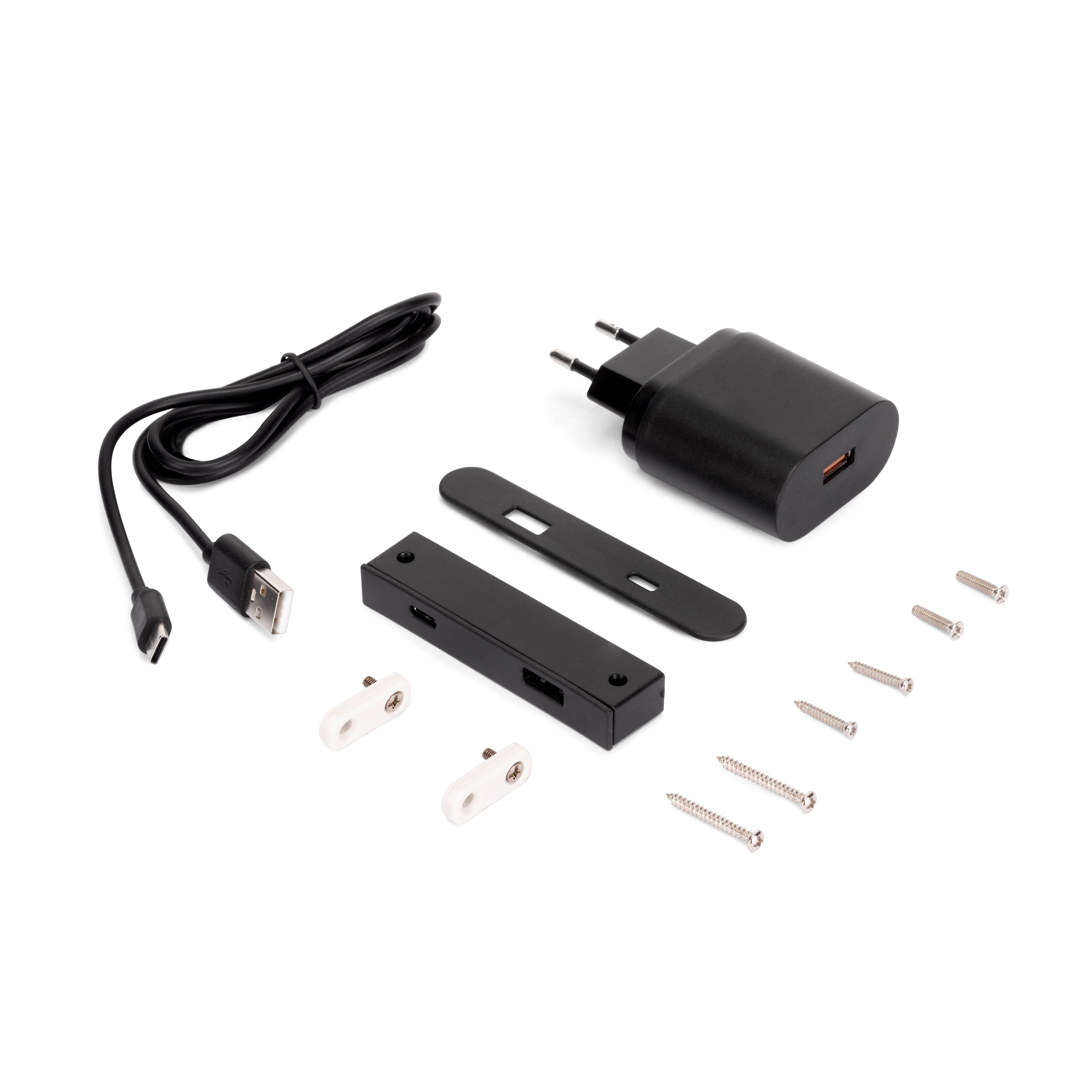 Connecteur USB A+C Linky (81x12mm), 5V DC 2A (10W), Plastique noir,  Plastique