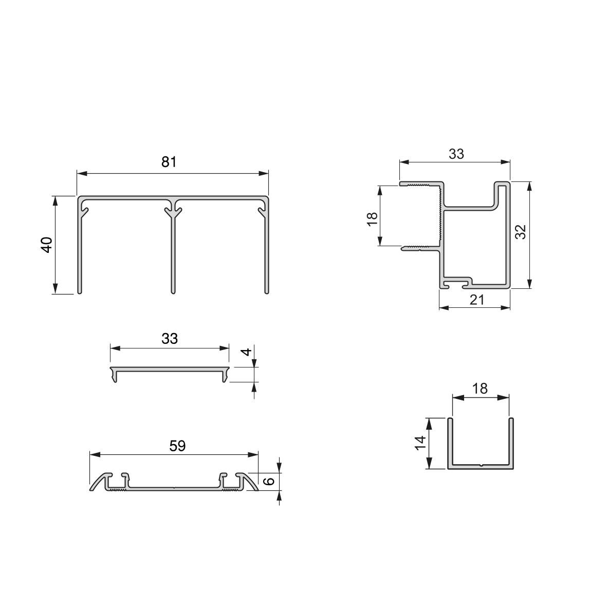 Emuca Kit de quincaillerie pour Placard 81 2 portes coulissantes à fermeture  souple, profil profond, épaisseur 18mm, panneaux non inclus, Anodisé mat